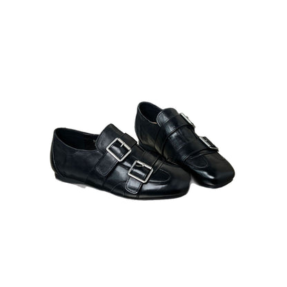 Damen Mokassins Elegant mit Doppelschnalle Schwarz Modisch