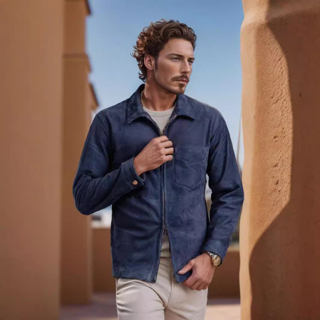 Herren Lederjacke Stehkragen Modern mit Taschen - BerlinGlamour