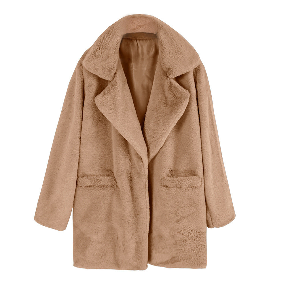 Damenmantel Oversized Kuschelwarm mit Faux-Fell Mantel Lang