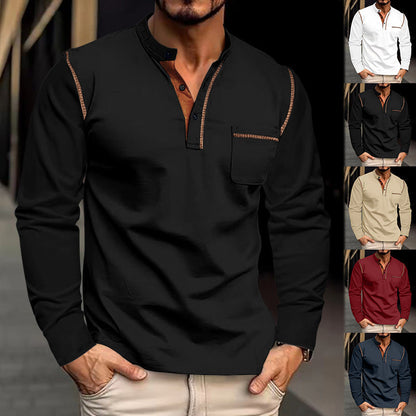 Herren Langarmhemd Modern mit Kontrastdetails und Brusttasche