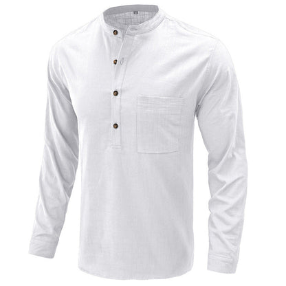 Herren Leinenhemd mit klassischem Henley-Ausschnitt und praktischer Brusttasche BerlinGlamour, ideal für den modernen Online-Shop.