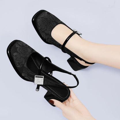 Damen Slingback Pumps Komfort Blockabsatz Schmuckdetail - BerlinGlamour