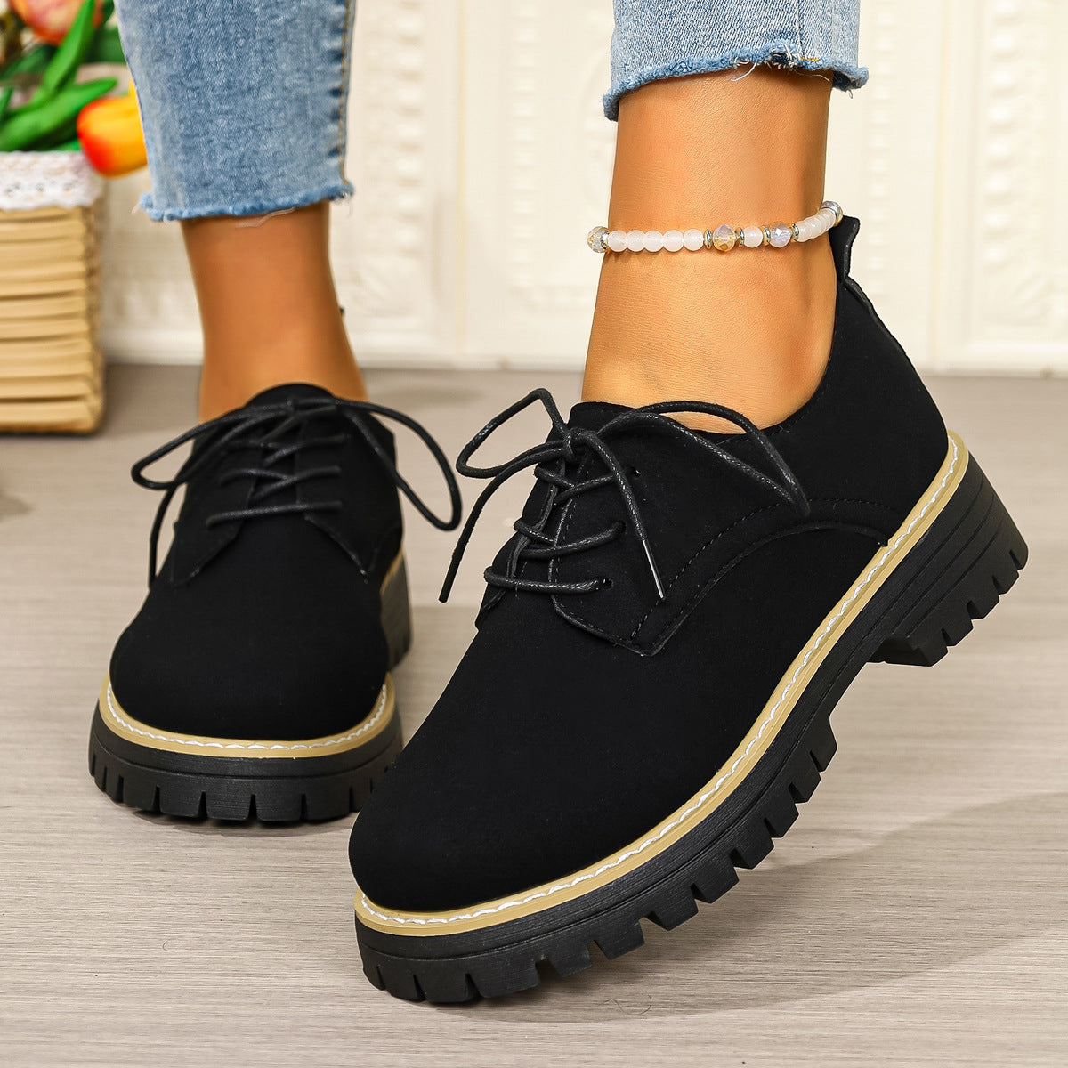 Damen Schnürschuhe Robust Profil Modisch