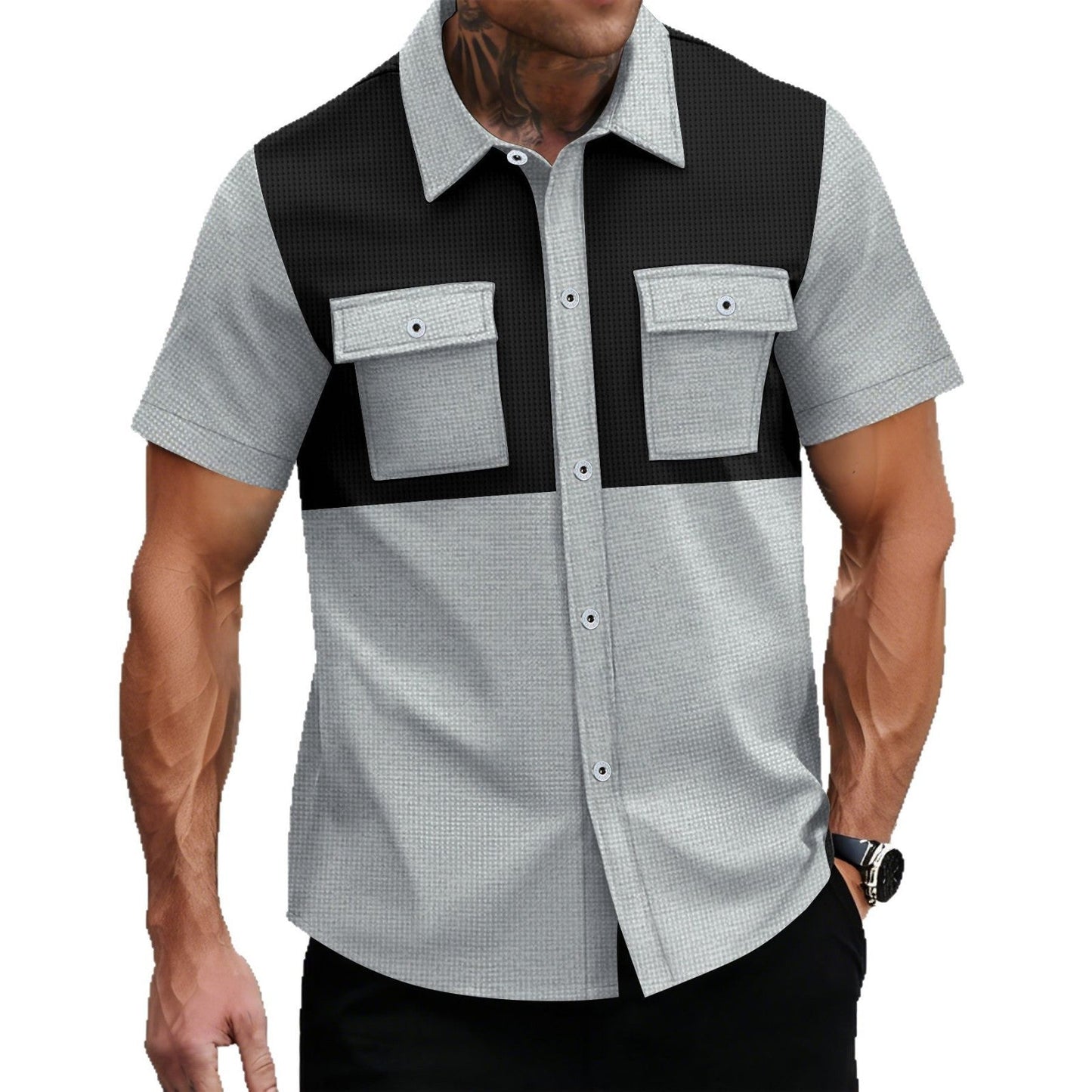 Herren Kurzarmhemd Modern mit Brusttasche Sommer