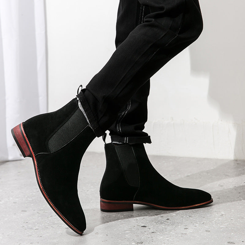 Damen Chelsea Stiefel Weiches Wildleder Elastisch Schwarz
