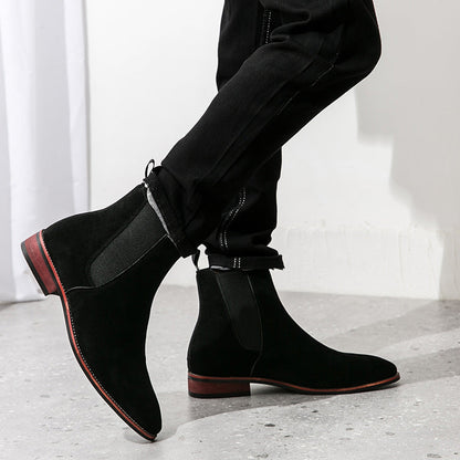 Damen Chelsea Stiefel Weiches Wildleder Elastisch Schwarz