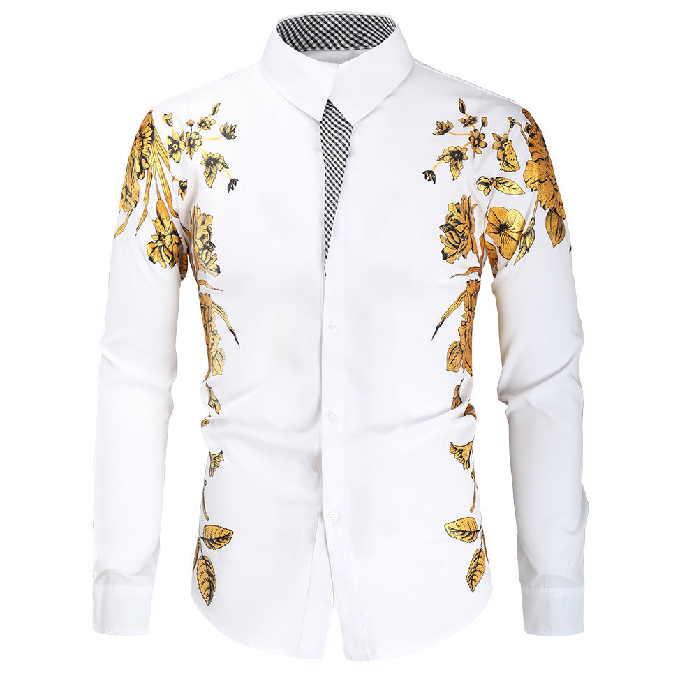 Herren Langarmhemd Blumenmuster Eleganter Kragen Modern - BerlinGlamour