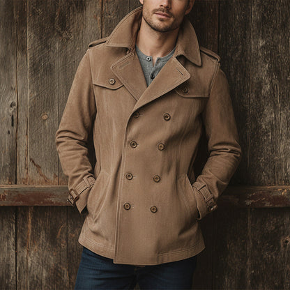 Herren Lederjacke Wildleder Elegant Gürtel Schnitt