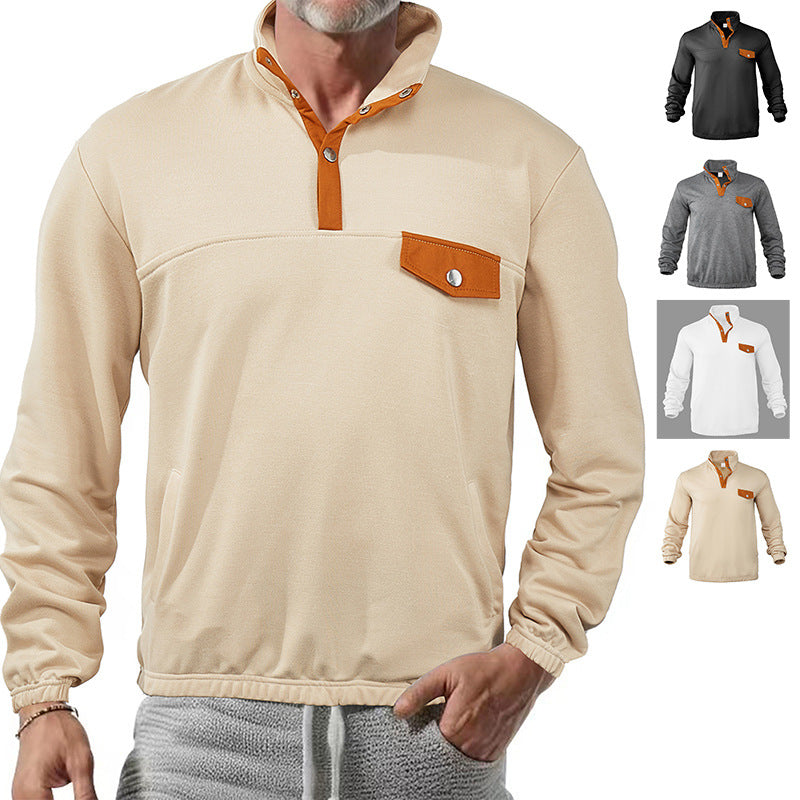 Herren Sweatshirt Lederdetails Modern Kragen Style - BerlinGlamour