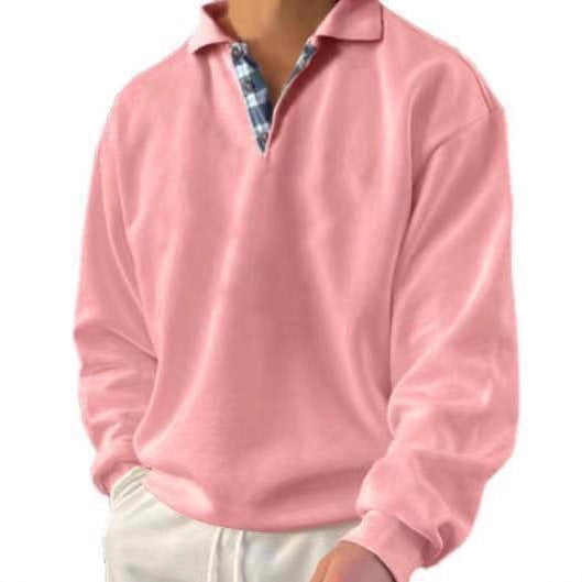 Herren Polohemd Langarm Elegant V-Ausschnitt Modern