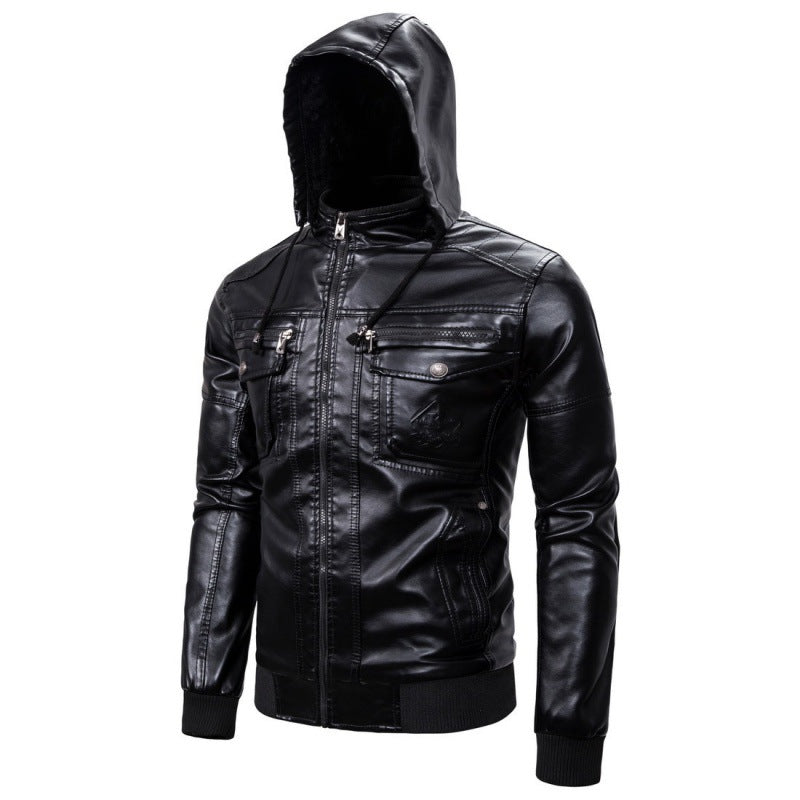 Lederjacke Herren Ledermantel mit Innenfutter und Taschen