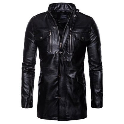 Herren Kunstlederjacke Modern mit Taschen Asymmetrisch