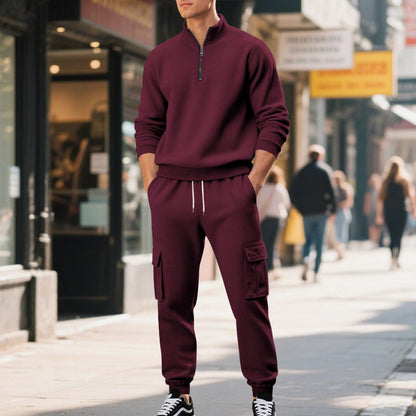 Herren Sportanzug Stehkragen Taschen Schwarz Modern