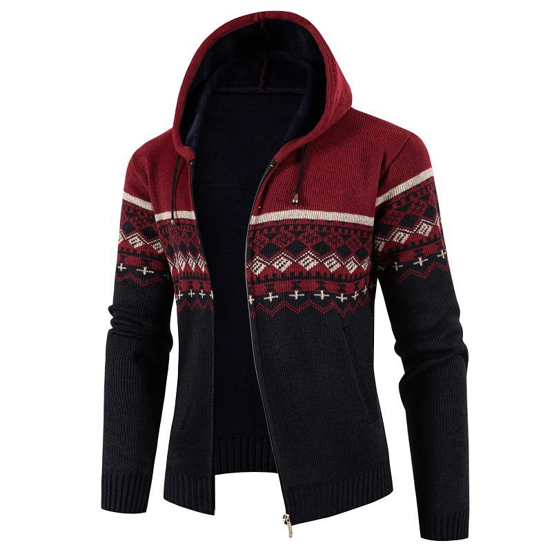 Herren Pullover Kapuze Norweger Muster Winterwarm