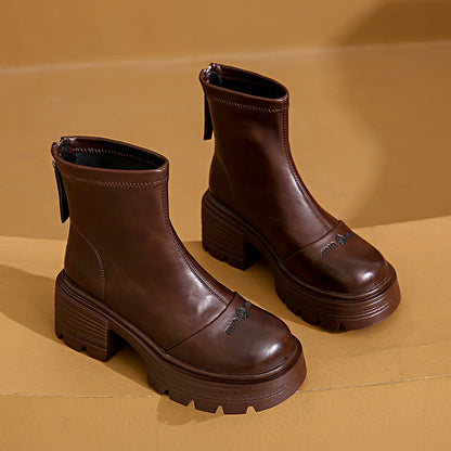 Damen Stiefeletten Robust Blockabsatz Reißverschluss Modern