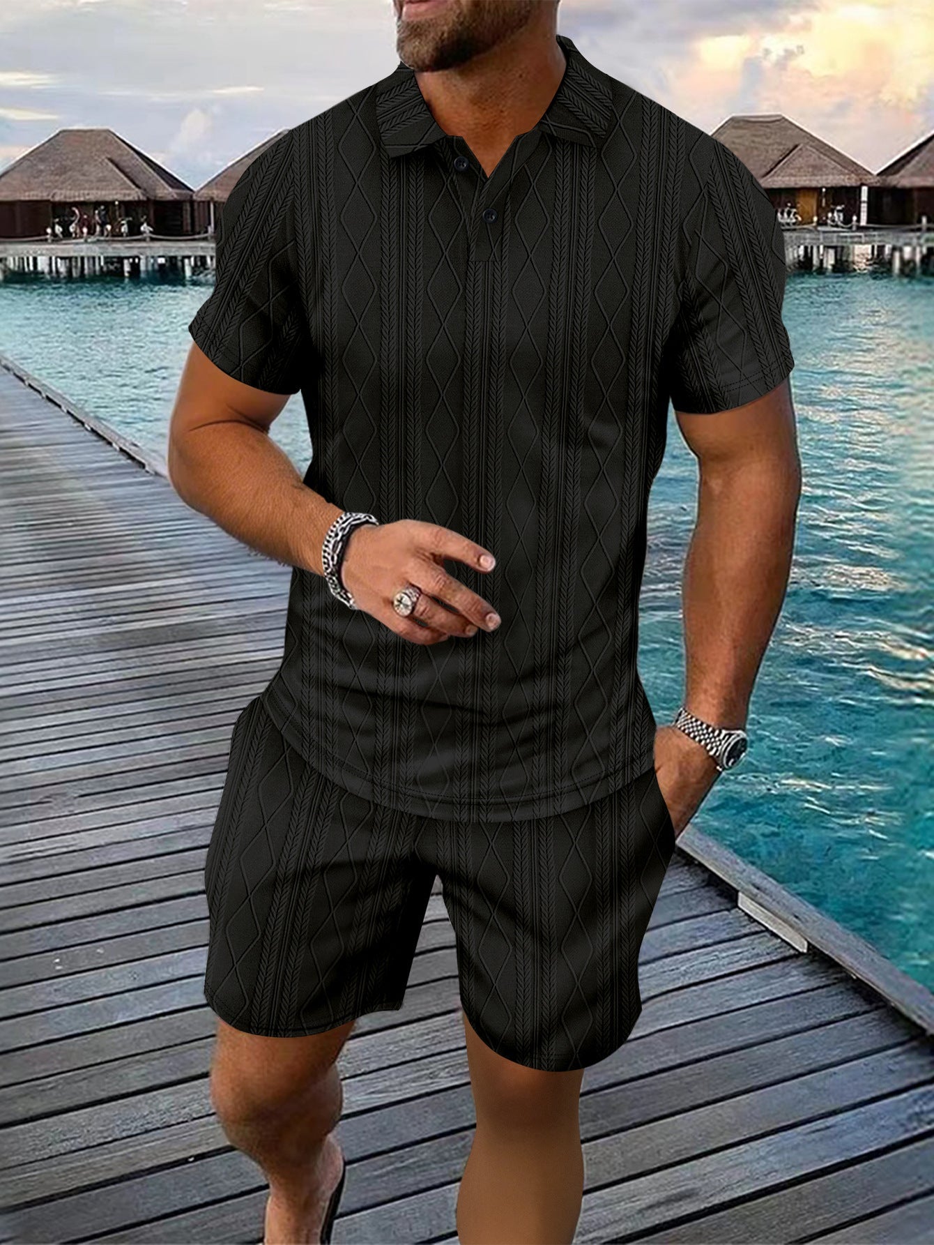 Herren Polo Shorts Set Modern Strick Sommer