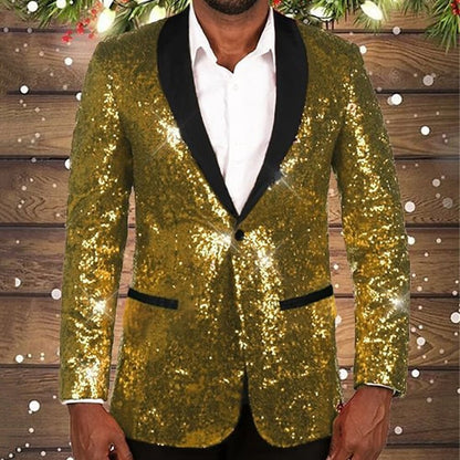 Glitzernder Herren Blazer Schwarzes Revers Glamour Style - BerlinGlamour