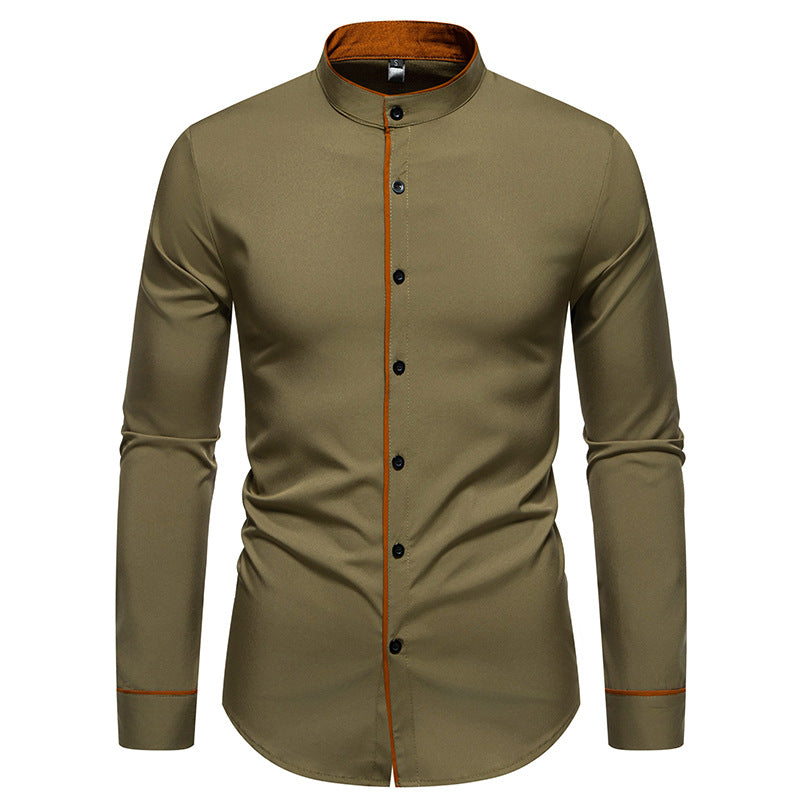 Herren Langarmhemd Modern Stehkragen Gestickt Elegant