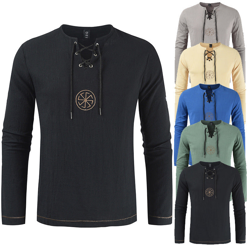 Herren Langarmshirt Romantisch Schnürdesign Elegant - BerlinGlamour