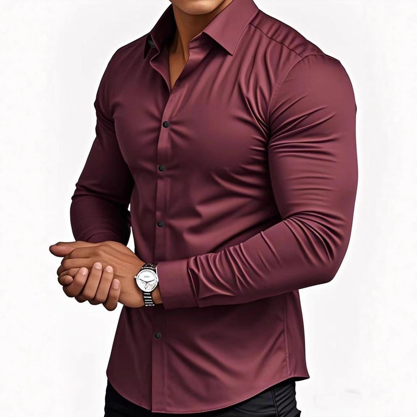 Herren Langarmhemd Elegant Slim Fit Kragen