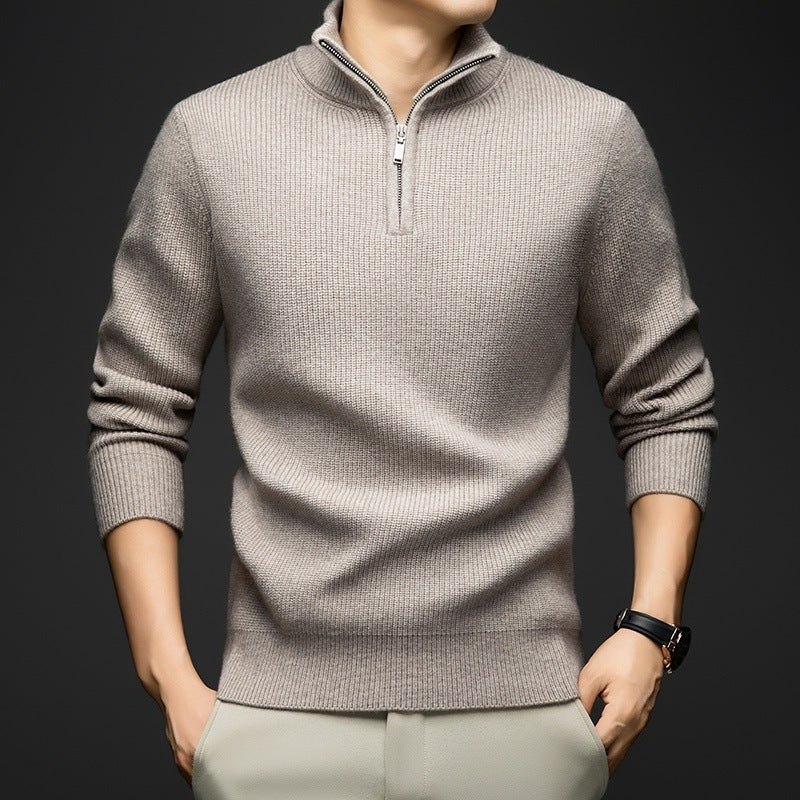 Herren Pullover Weich Wolle Eleganter Zip
