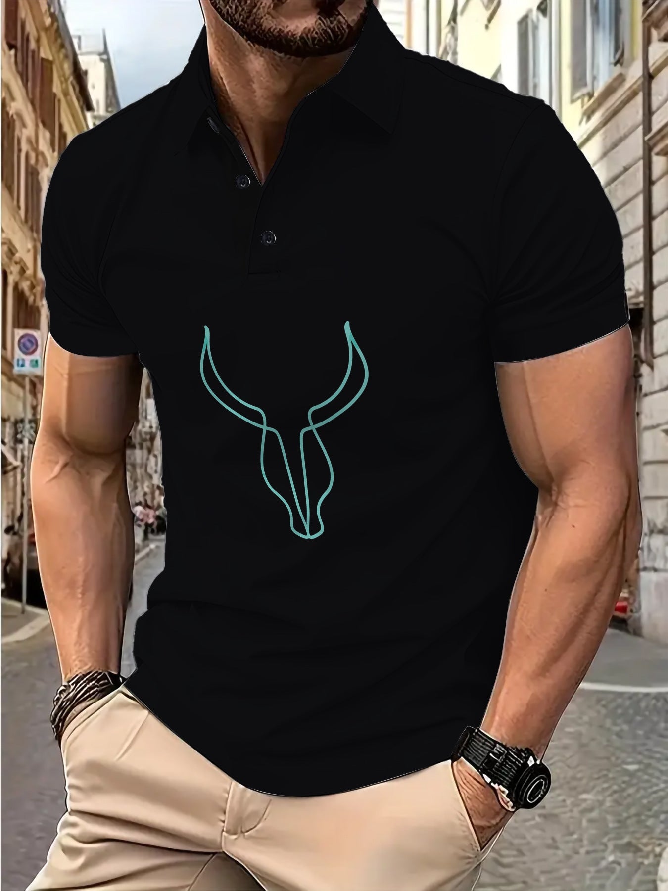 Herren Polohemd Hornmotiv Modern Berlin Style