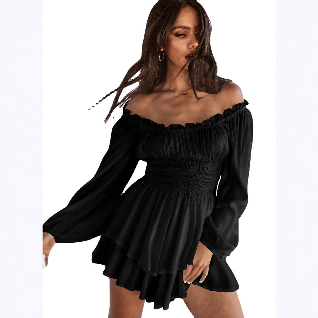 Damen Off-Shoulder Kleid Voluminös Ärmel Lange Frauenkleid Elegant