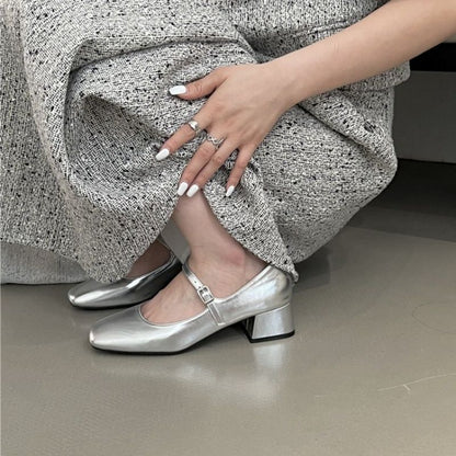 Damen Ballerinas Glänzende Schnalle Elegante Schuhe
