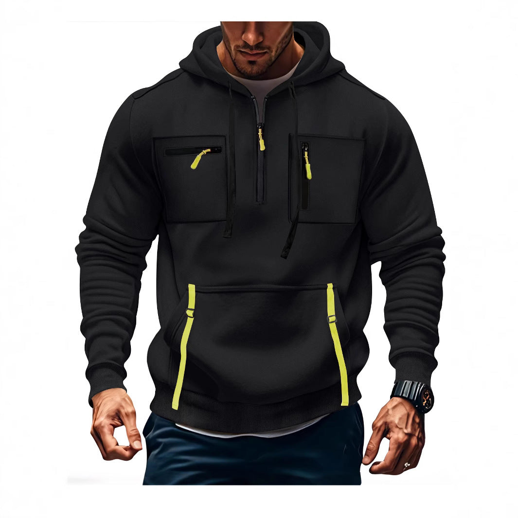 Herren Kapuzenpullover Modisch Reißverschluss Taschen Schwarz