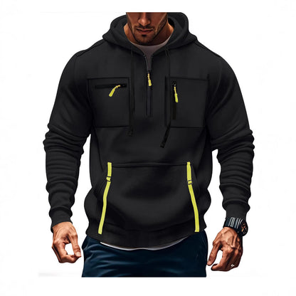Herren Kapuzenpullover Modisch Reißverschluss Taschen Schwarz