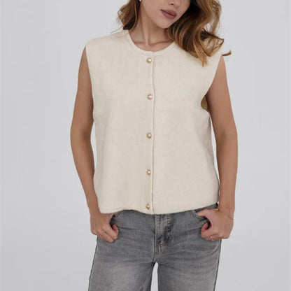 Damen Strickweste Elegante Knopfverschluss Modern