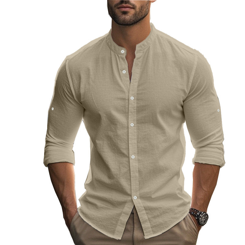 Herren Langarmhemd Modern mit Kontrastknöpfen Slimfit