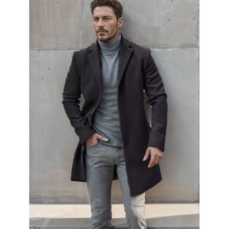 Herren Mantel Langschwarz Eleganter Hochwertig