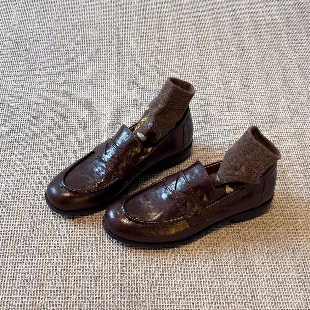 Damen Mokassins Leder Elegante Schlupfschuhe Schwarz