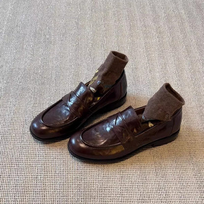 Damen Mokassins Leder Elegante Schlupfschuhe Schwarz