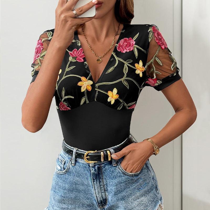 Damen Body Spitze V-Ausschnitt Elegant