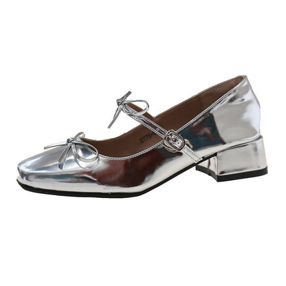 Damen Ballerinas Schleifen Applikation Elegant Blockabsatz