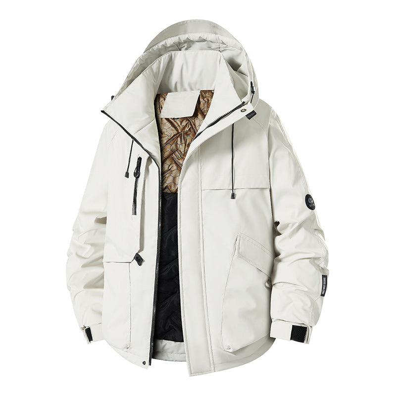 Herren Wetterjacke Multifunktionsjacke mit Fleece und verstellbarer Kapuze