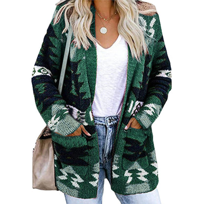 Damen Strickjacke Ethno-Stil Lässig Mit Taschen
