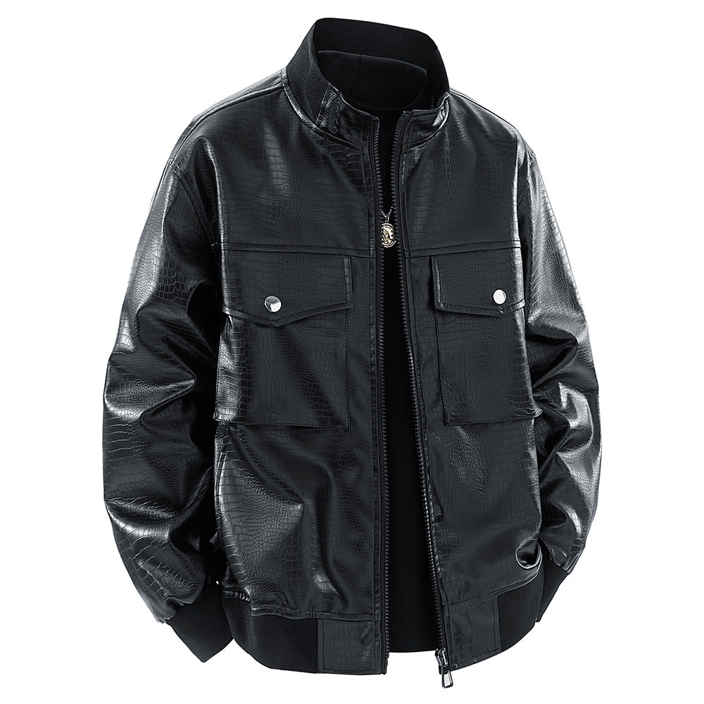 Lederjacke Herren Modern mit Patentaschen Schwarz