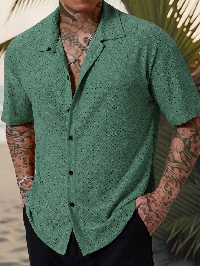 Herren Hemd Kurzarm Feine Stickerei Elegantes Design