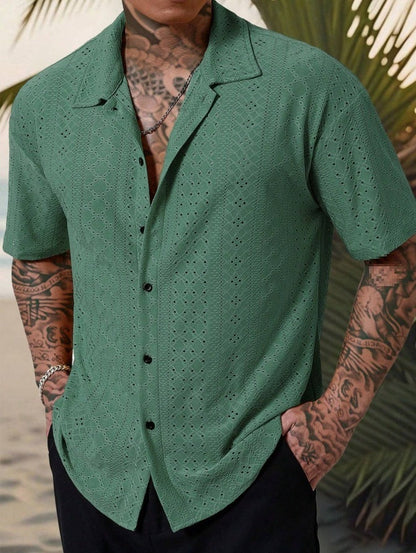 Herren Hemd Kurzarm Feine Stickerei Elegantes Design