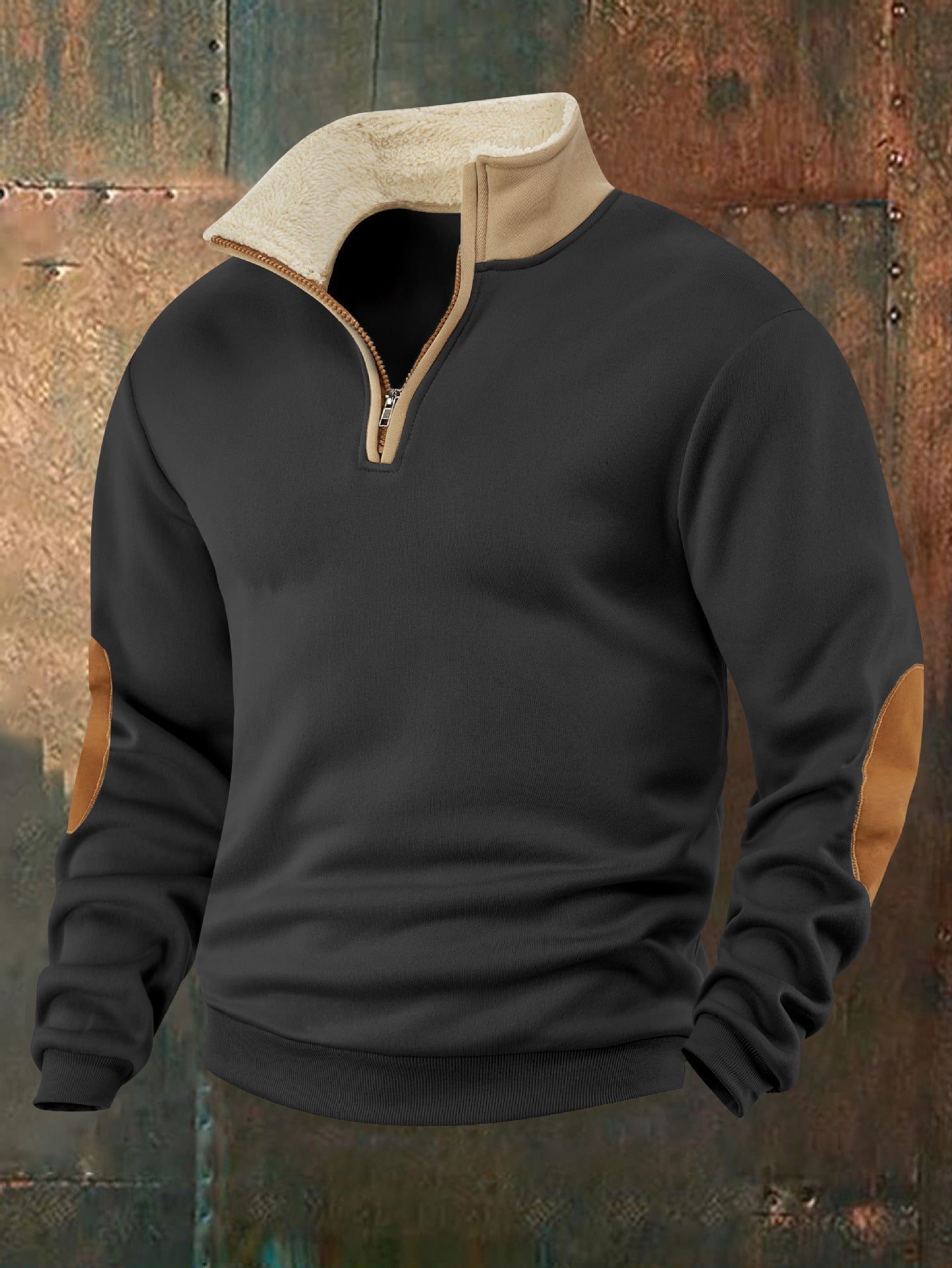 Herren Fleece-Pullover Modern Leder Detail Warm