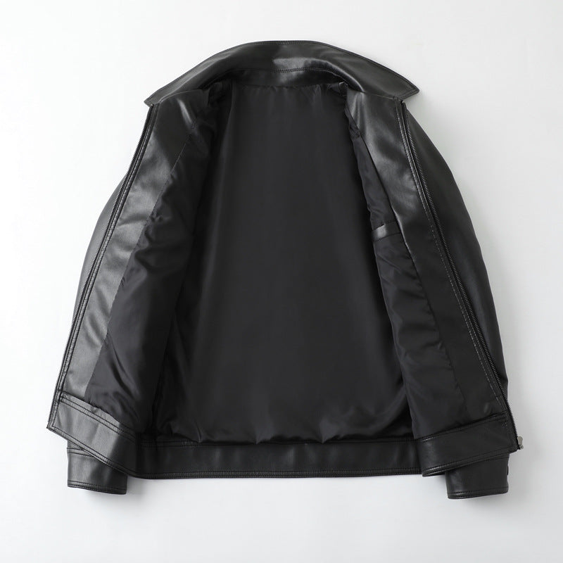 Herren Lederjacke Modern mit Taschen Schwarz Elegant