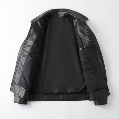 Herren Lederjacke Modern mit Taschen Schwarz Elegant