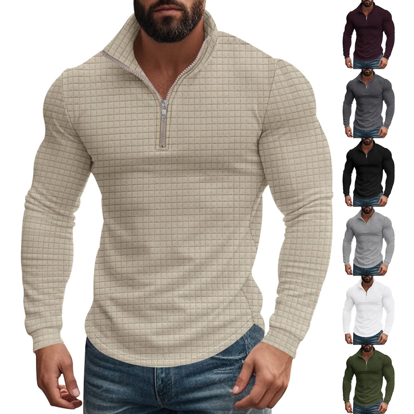 Herren Pullover Stehkragen Reißverschluss StrukturOptik Modern - BerlinGlamour