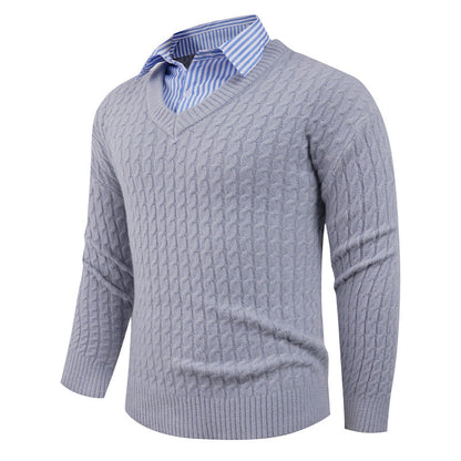 Herren Strickpullover V-Ausschnitt Fein Gestrickt Elegant
