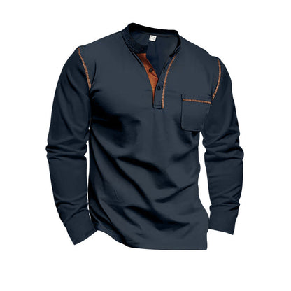 Herren Langarm-Hemd Modern mit Knopfleiste und Brusttasche