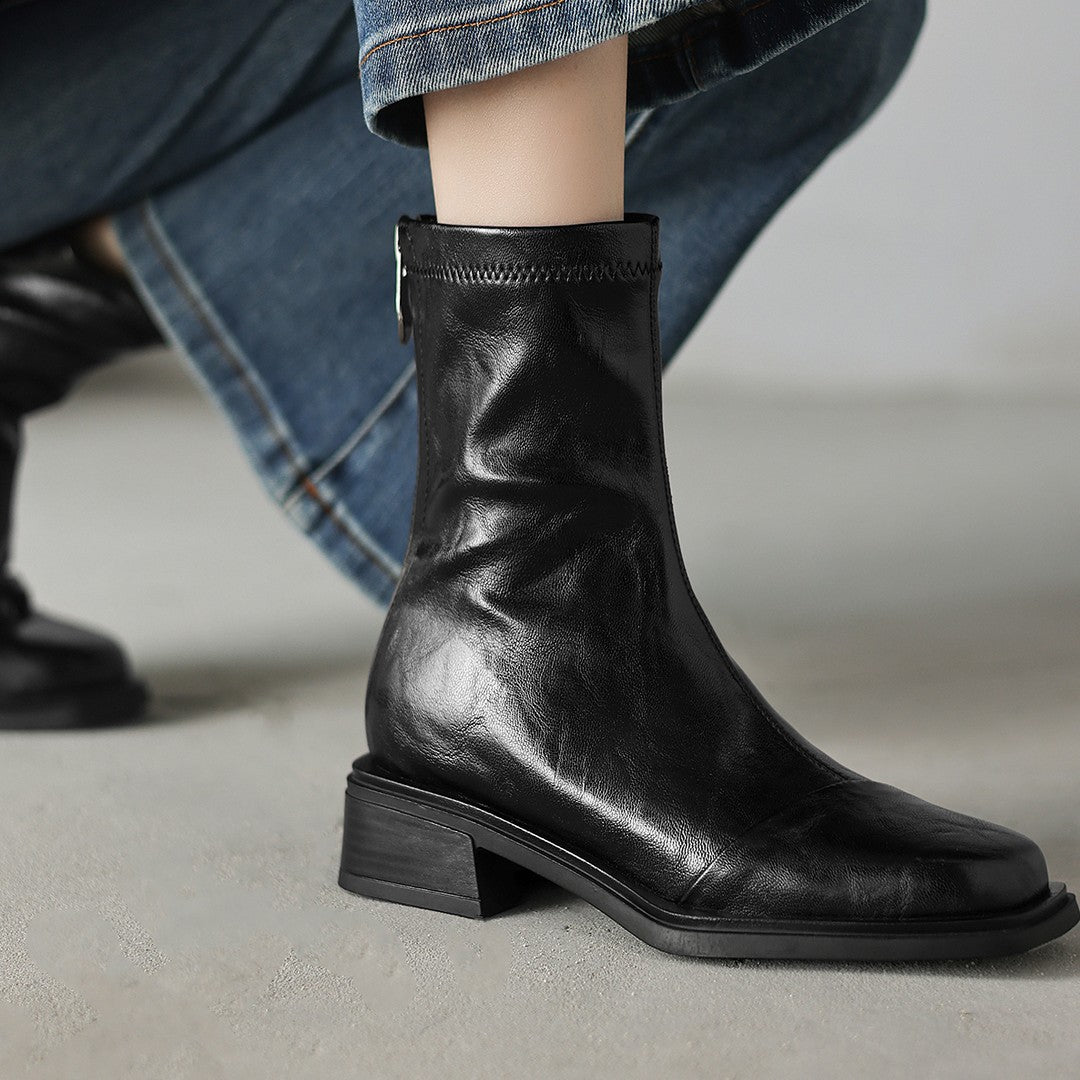 Damen Boots Schuhe Mit Reißverschluss Komfort Blockabsatz