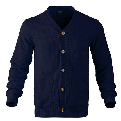 ein Beispiel für einen neuen Titel: Herren Strickjacke mit hochwertigem Strukturmuster und modernen Knöpfen